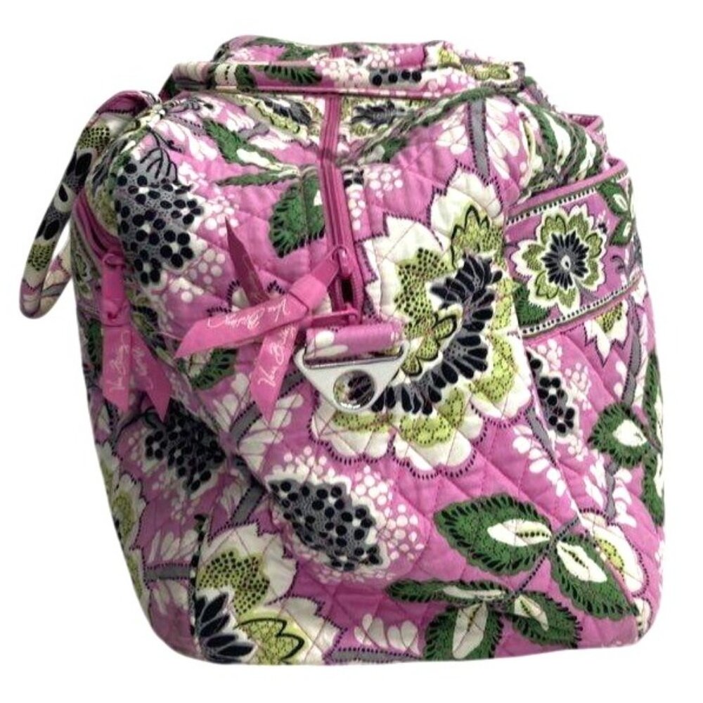 Vera Bradley Pink Quilted Floral Travel Bag With Green & Black Accents - Picture 3 of 5